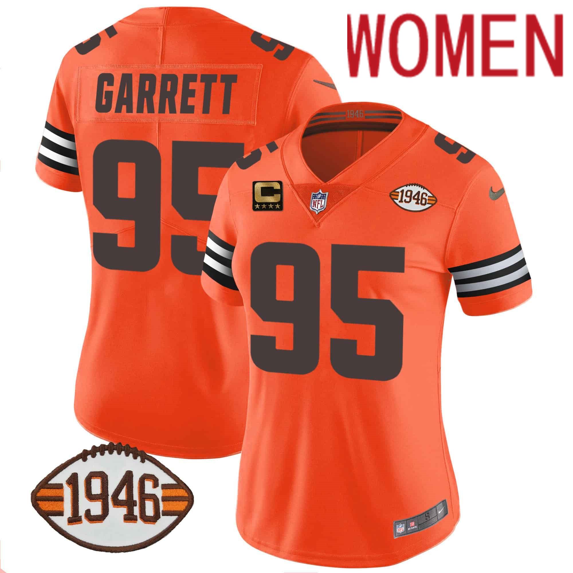 Women Cleveland Browns 95 Garrett Orange 1946 75th Anniversary Patch 2024 Nike NFL Jersey